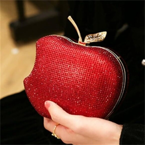 Sparkly Apple Rhinestone Handbags Diamond Women Evening Bags Bling Minaudiere Cl - Picture 4 of 8